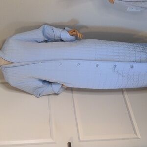 Vintage 80s I Magnin Women's Robe Light Blue Quilted Maxi Length SZ Large NWT